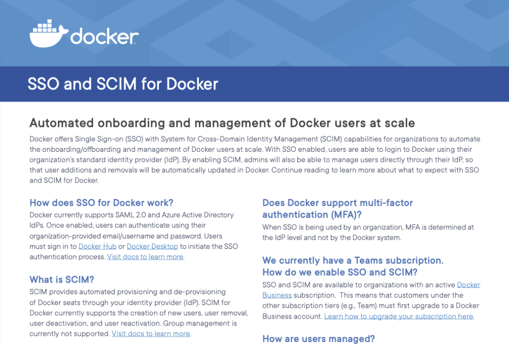 SSO and SCIM for Docker Document preview